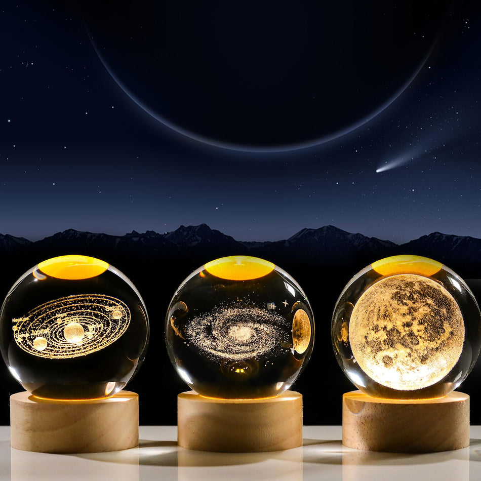 {3 Peaces Set} 3D Art Crystal Ball Night Lamp
