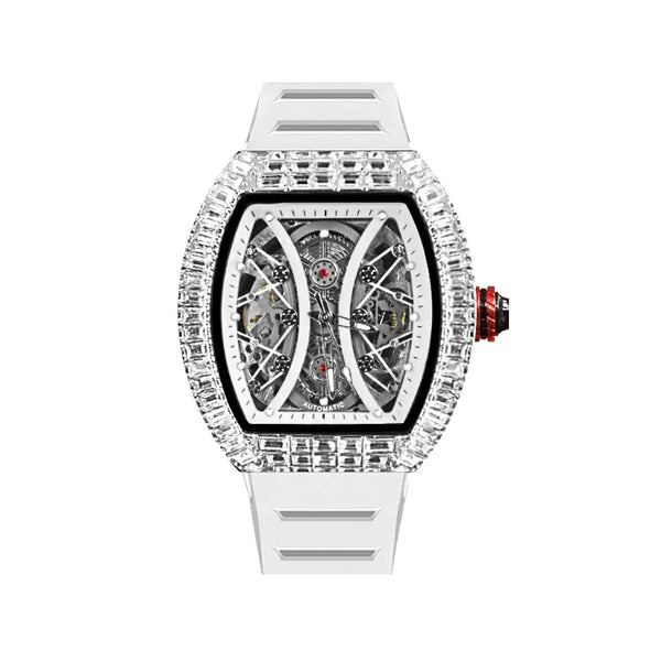 {TEVISE Diamond Watch} Automatic Movement Big Wrist Watch for Men Rubber Strap Watch Mechanicalساعة يد كبيرة أوتوماتيكية للرجال بحزام مطاطي ميكانيكية