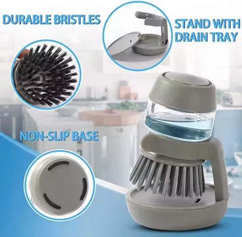 Tray Palm Dish Brush With Soap Dispenser